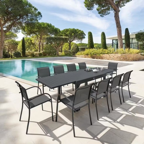 Table de jardin Piazza extensible 10 places - Aluminium - Hespéride.