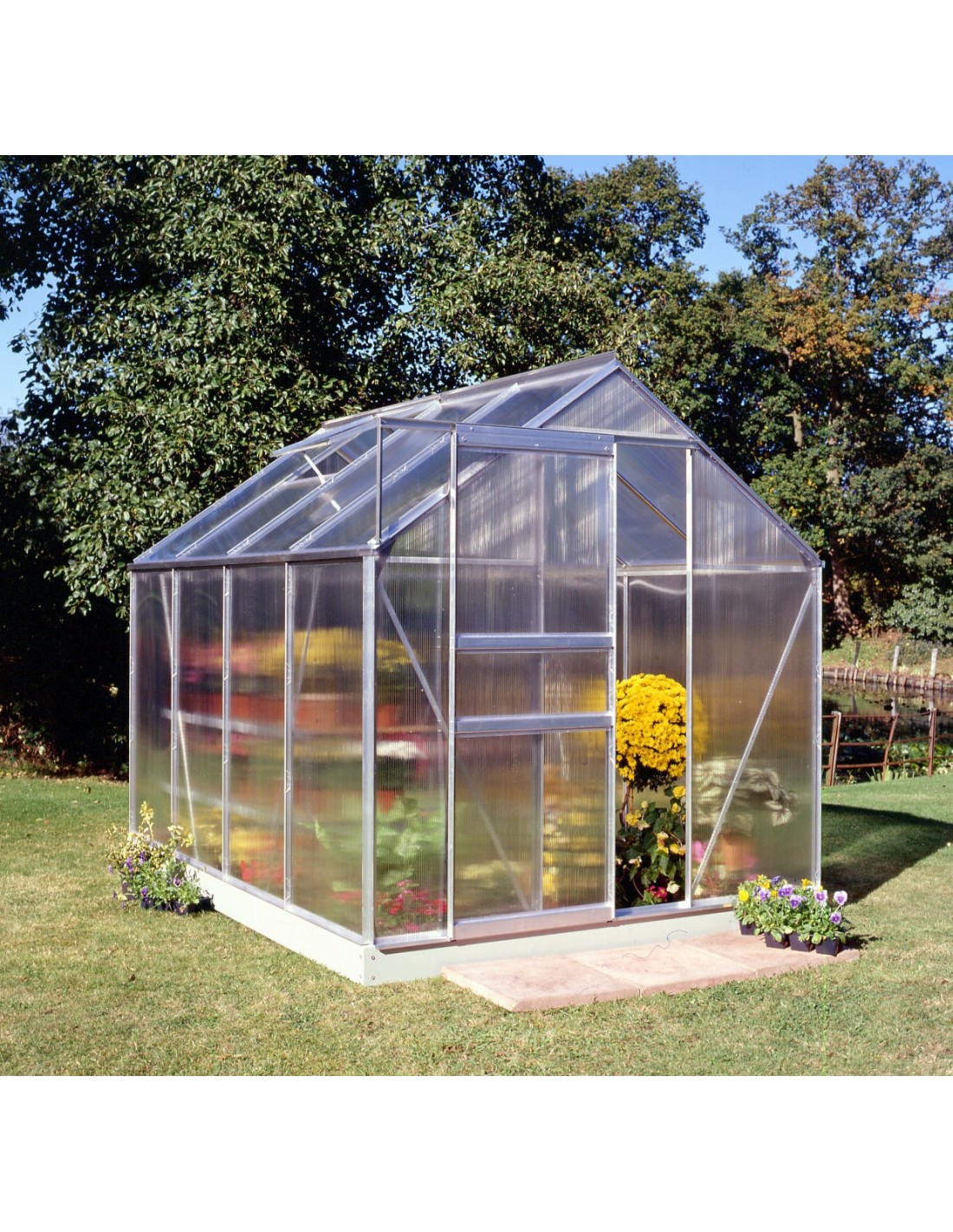 Vente-Unique - Serre de Jardin en polycarbonate de 7,5 m² avec embase -  Vert - GREENEA II - Serres en verre - Rue du Commerce