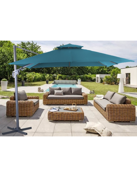 Parasol déporté Bleu NH BIO 3x3 m - orientable et inclinable - Proloisirs