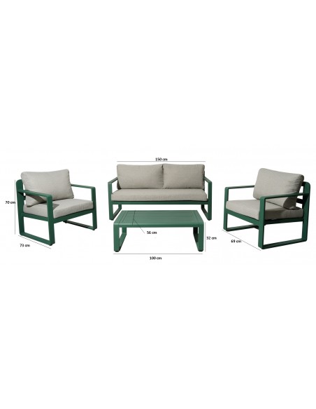 Taille Salon Mojito 4 Places en Aluminium Graphite ou Vert - Proloisirs