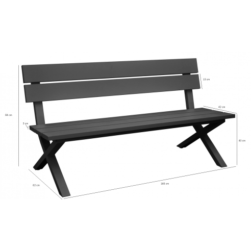 Banc de jardin CROSSWAY - Aluminium - Graphite - PROLOISIRS.