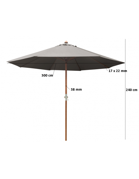 Taille Parasol bois Ø300 cm ouverture à manivelle en 3 coloris - Proloisirs