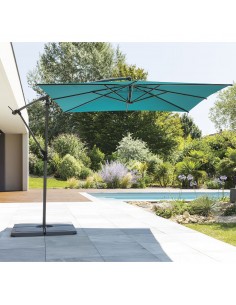 Parasol déporté carré Manoa 2.5x2.5 m - Acier et polyester bleu canard