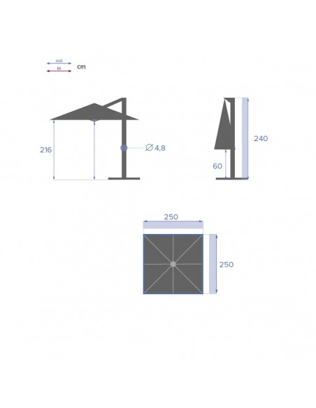 HESPERIDE - Parasol déporté carré Manoa 2.5x2.5 m - Acier et polyester - Bleu canard