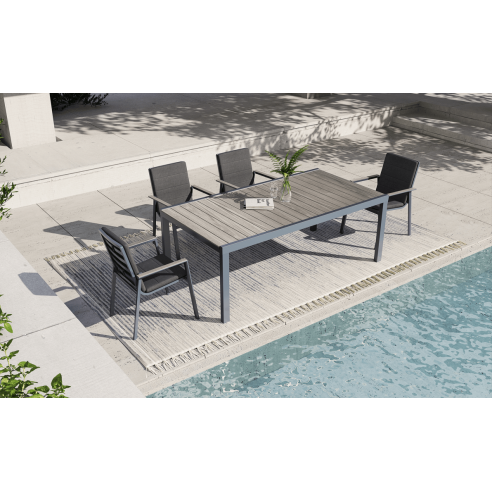 Achat CREADOR - Table CATALINA - 200 / 300 x 103 cm - Aluminium - Gris mat / Orme