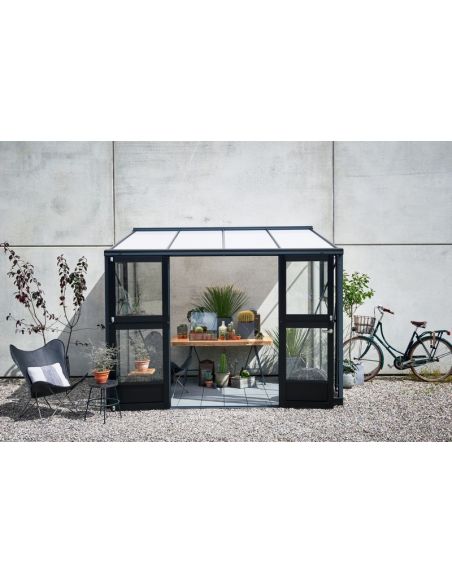 JULIANA - Serre de jardin véranda murale verre trempé 6.6 m² - Aluminium anthracite