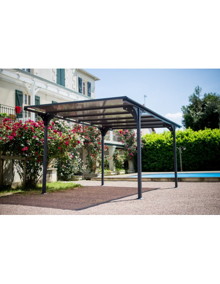 HABRITA - Carport aluminium + toit plat polycarbonate - 14.70 m² 