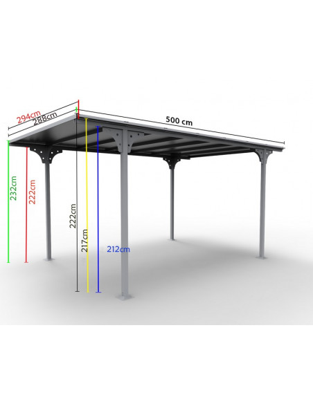 HABRITA - Carport aluminium + toit plat polycarbonate - 14.70 m² 