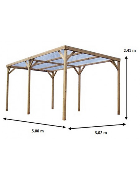 HABRITA - Pergola Thonon bois THT toit PVC - 3 X 5 m