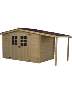 HABRITA - Abri de jardin bois naturel avec bûcher - 5.06 + 2.69 m²