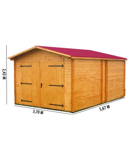 HABRITA - Garage Dorna en bois double pente madriers 28 mm - 17.16 m²