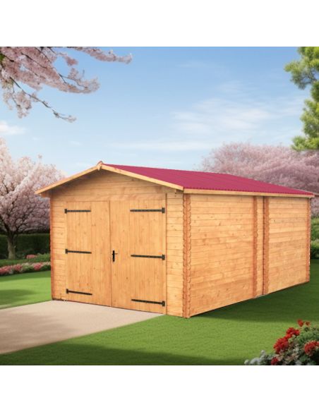 HABRITA - Garage Dorna en bois double pente madriers 28 mm - 17.16 m²