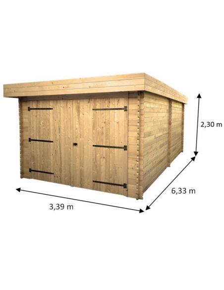 HABRITA - Garage Dorna en bois toit plat madriers 28 mm - 17.34 m²