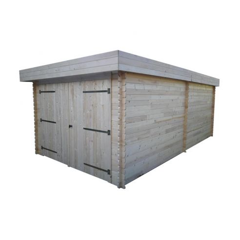 HABRITA - Garage Dorna en bois toit plat madriers 28 mm - 17.34 m² - Montage à domicile inclus