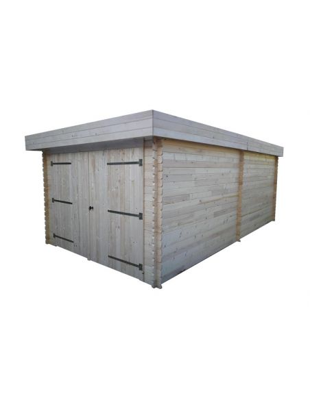 HABRITA - Garage Dorna en bois toit plat madriers 28 mm - 17.34 m² - Montage à domicile inclus