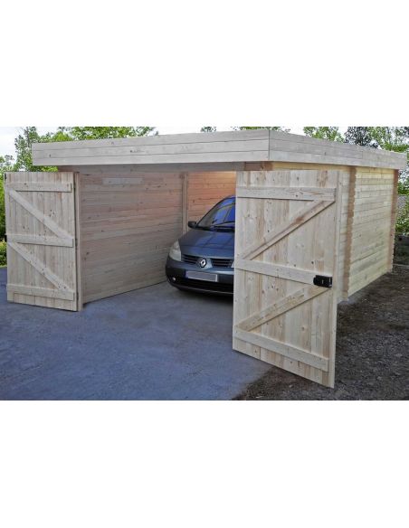 HABRITA - Garage Dorna en bois toit plat madriers 28 mm - 17.34 m² - Montage à domicile inclus