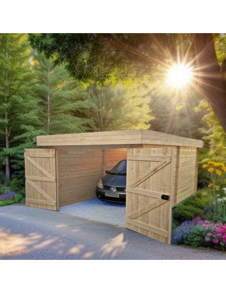 HABRITA - Garage Dorna en bois toit plat madriers 28 mm - 17.34 m² - Montage à domicile inclus