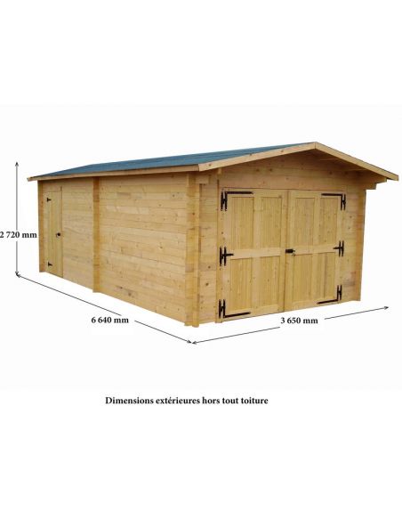 HABRITA - Garage Vectura en bois massif double pente madriers 42 mm - 18.97 m²