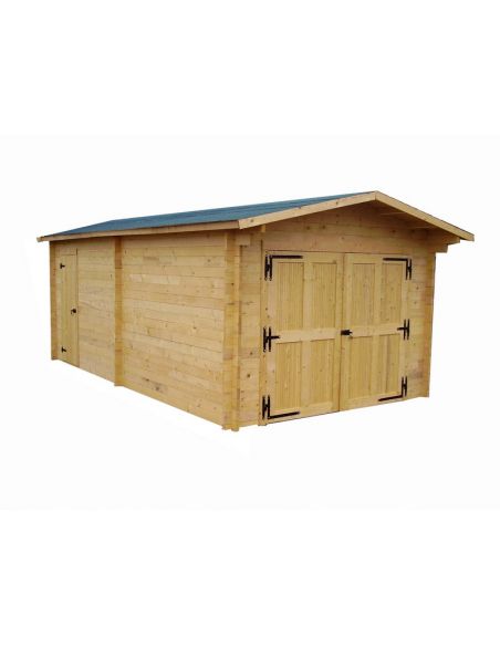 HABRITA - Garage Vectura en bois massif double pente madriers 42 mm - 18.97 m²