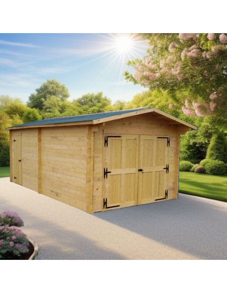 HABRITA - Garage Vectura en bois massif double pente madriers 42 mm - 18.97 m²