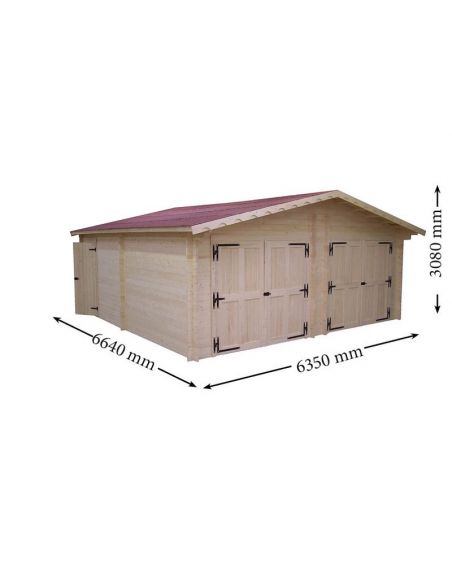 HABRITA - Garage double Vermont en bois massif double pente madriers 42 mm - 34.92 m²