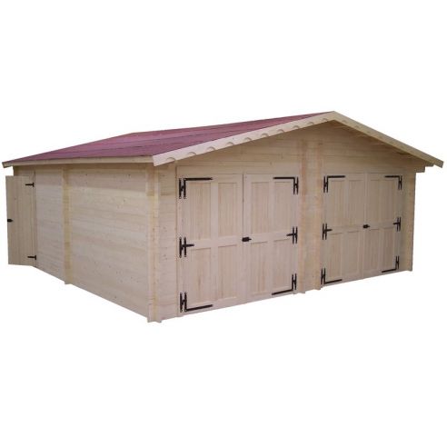 HABRITA - Garage double Vermont en bois massif double pente madriers 42 mm - 34.92 m²