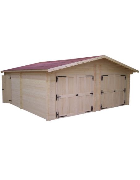 HABRITA - Garage double Vermont en bois massif double pente madriers 42 mm - 34.92 m²