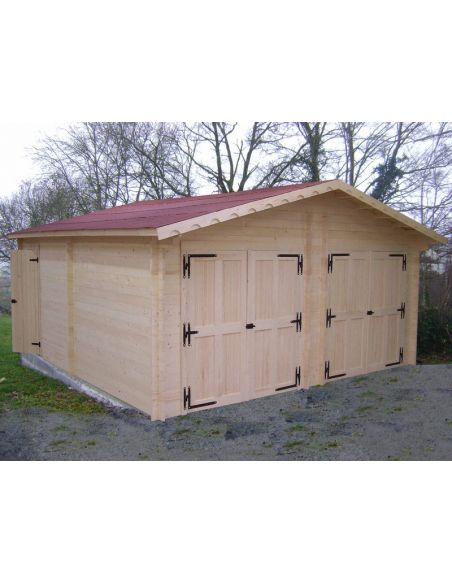 HABRITA - Garage double Vermont en bois massif double pente madriers 42 mm - 34.92 m²