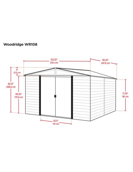 SHELTER LOGIC - Abri de jardin métal Arrow Woodridge toit 2 pentes - 6.9 m²