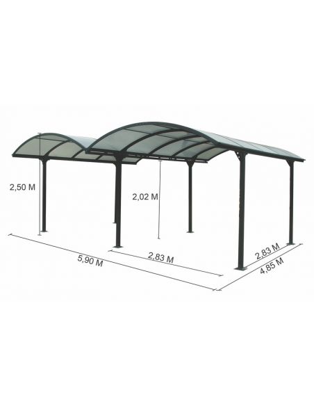 HABRITA - Carport double aluminium + toit polycarbonate - 28.62 m²