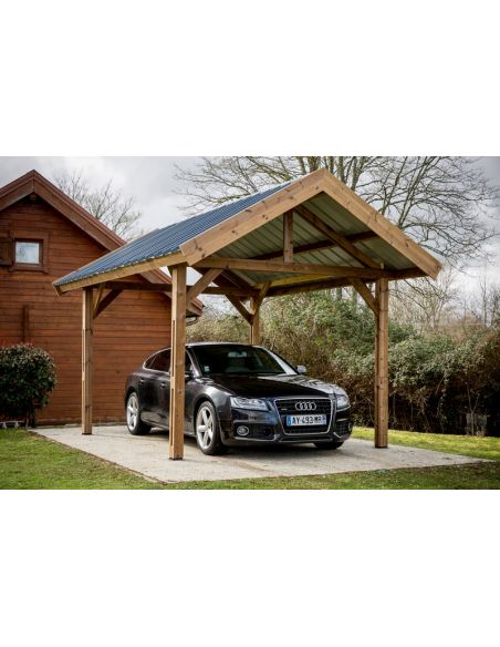  HABRITA - Carport Thurac en bois THT toit bac acier - 17.89 m²