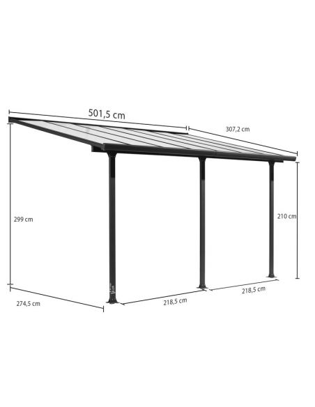 HABRITA - Pergola adossée aluminium toit polycarbonate - 15.38 m²