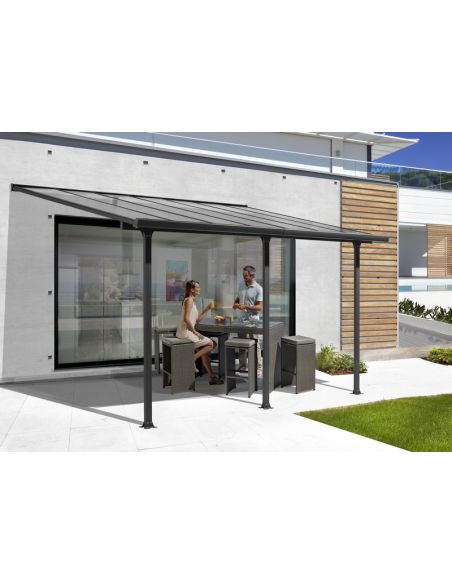 HABRITA - Pergola adossée aluminium toit polycarbonate - 15.38 m²