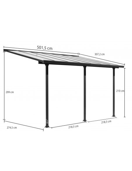 HABRITA - Pergola adossée aluminium toit polycarbonate + rideau sous toit - 15.38 m² 