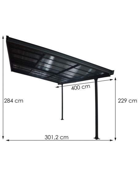 HABRITA - Pergola adossée aluminium toit polycarbonate amovible - 12.04 m²