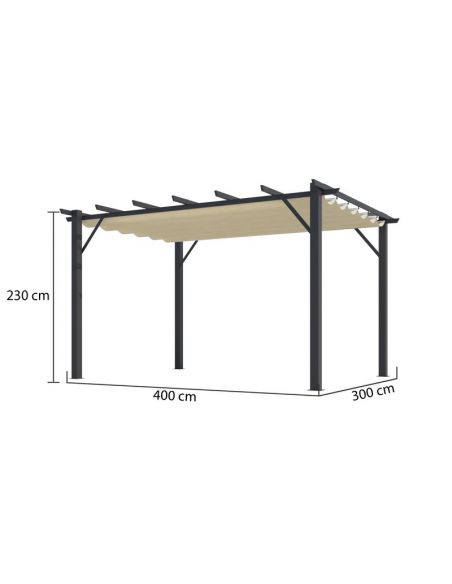 HABRITA - Pergola aluminium gris anthracite + toile d'ombrage - 12 m² 