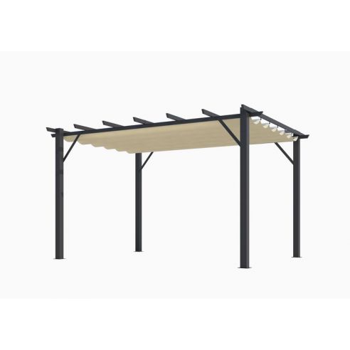 HABRITA - Pergola aluminium gris anthracite + toile d'ombrage - 12 m²