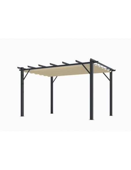 HABRITA - Pergola aluminium gris anthracite + toile d'ombrage - 12 m²