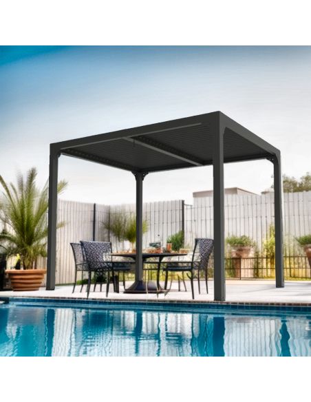 HABRITA - Pergola bioclimatique aluminium lames ovale - 7.20 m² 