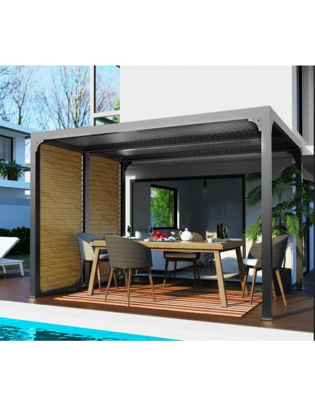 HABRITA - Pergola bioclimatique aluminium + Panneau latéral - 7.20 m² - Montage à domicile