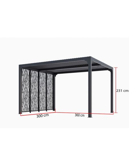 HABRITA - Pergola bioclimatique + moucharabieh côté 3 m- 10.80 m²