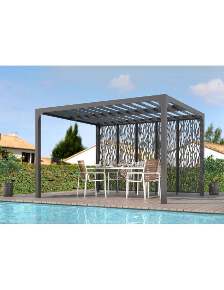 HABRITA - Pergola bioclimatique + moucharabieh côté 3.60 m  - 10.80 m² - Montage à domicile