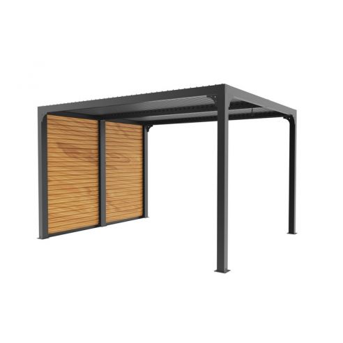 HABRITA - Pergola bioclimatique + ventelles couleur bois côté 3.60 m - 10.80 m²