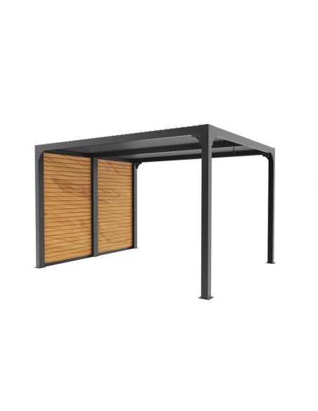 HABRITA - Pergola bioclimatique + ventelles couleur bois côté 3.60 m - 10.80 m²