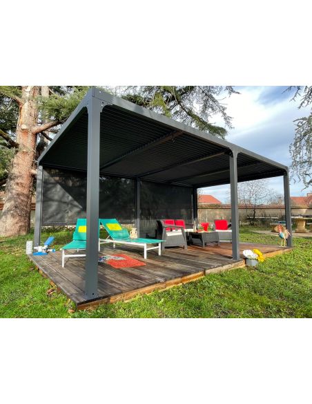 HABRITA - Pergola bioclimatique XXL + rideaux côté 5.98 m - 21.52 m²