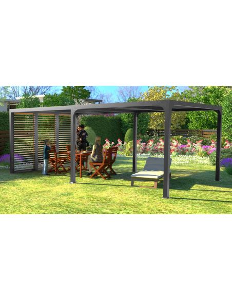 HABRITA - Pergola bioclimatique XXL + ventelles couleur bois - 21.52 m²