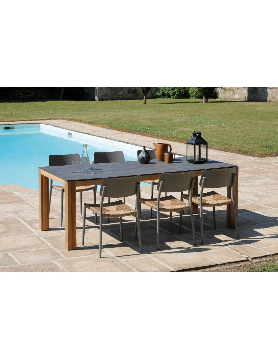 Table de jardin Asola en teck et plateau HPL Trespa  Oc o