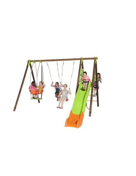 Portique ZAMBO bois et métal 2.3 m avec balançoires - Enfants 3/12 ans