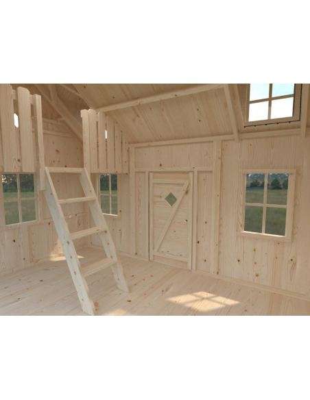 Maisonnette pour enfant en bois Lotti avec escalier et terrasse