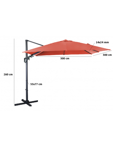 Parasol déporté carré NH20 3x3 m inclinable